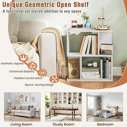 Tangkula 3 Tier Geometric Bookshelf, S Shaped Open Bookcase with Storage, Home Office Decor, Freestanding Wood Display Shelf for Living Room Study, Small Bookshelf for Small Spaces (1, White)