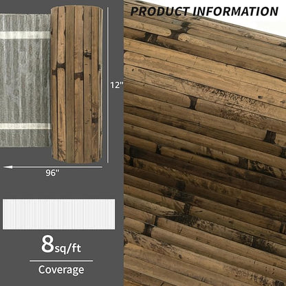 Art3d Natural Bamboo Wall Panel for Interior Decor, Renewable Pole Wrap Wainscoting Paneling for Wall Ceiling Furniture Cabinet Office, 12 x 96 Inch, 2-Pack - Dark Burned