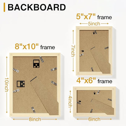 Vittanly Picture Frames Set of 10, Picture Frames Collage Wall Decor with Two 8x10, Four 5x7, and Four 4x6 Photo Frames, Gallery Wall Frame Set for Wall or Tabletop Display, Natural