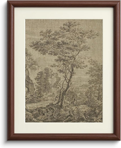 InSimSea Brown Framed Pastoral Tree Wall Art, Vintage Rustic Farmhouse Cottage Landscape Sketch Painting decor for Living Room Study Library Shelf,11x14in, with Acrylic Panel, Canvas Prints Picture