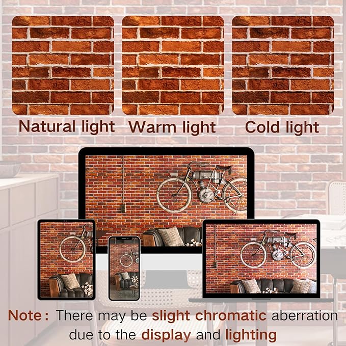 Abyssaly Brick Wallpaper Peel and Stick Red Brick Contact Paper for Bedroom 17.7" x 236" Vintage Faux Brick Wall Paper for Fireplace Kitchen Backsplash Accent Wall Home Decoration Backdrop