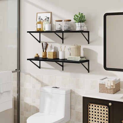 Floating Shelf for Wall,32" WX10 D Wood Floating Shelves with Sturdy Metal Bracket Set of 2,Wall Mounted Hanging Shelf for Bathroom,Bedroom,Kitchen,Black