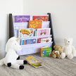 Humble Crew 4-Tier Kids Bookshelf, Espresso Wood/White - Premium Book Shelf for Kids Rooms with Four Deep Pockets - Toddler Sling Book Rack with Deep Sleeves, Nursery Bookcase Organizer
