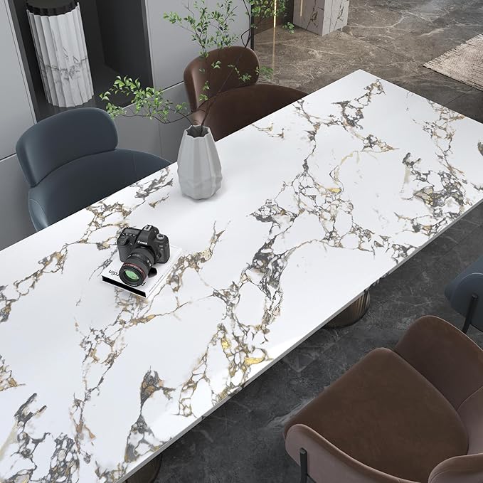 32x157inch Glossy White Gold Marble Contact Paper peel and stick Removable Wall Paper Counter Kitchen Marble Wallpaper Vinyl Wrap for Countertops Waterproof laundry Room Backsplash Living Room