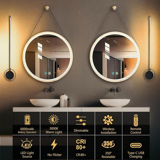 Picture Light, Wireless Wall Light, 23.6" Rechargeable Art Display Light, 3 Color Temperature Dimmable with Timer for Gallery Art Frame Lighting - Black