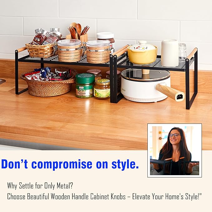 2-Pack Stackable Organizer Set-Versatile Storage Solution for Cabinets and Countertops-Kitchen and Pantry Shelf, Spice Rack - Space-Saving Design-Metal Wire-Black