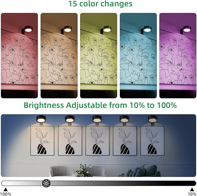 4 Pack Wireless Picture Lights for Wall, Magnetic Black Picture Light Battery Operated with Remote, Dimmable Painting Light for Art Display, RGB Rechargeable Wall Lights for Photo Frame Gallery
