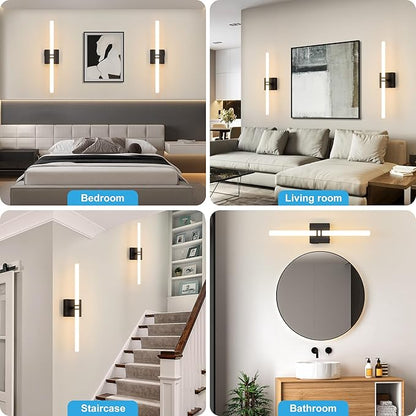 Battery Operated Wall Sconce 1Pack, Black Rechargeable Wall Lights with Dimmable Remote Control, 22 Inch 3000K-6000K LED Wireless Wall Lamps for Bedroom, Hallway, Background Wall