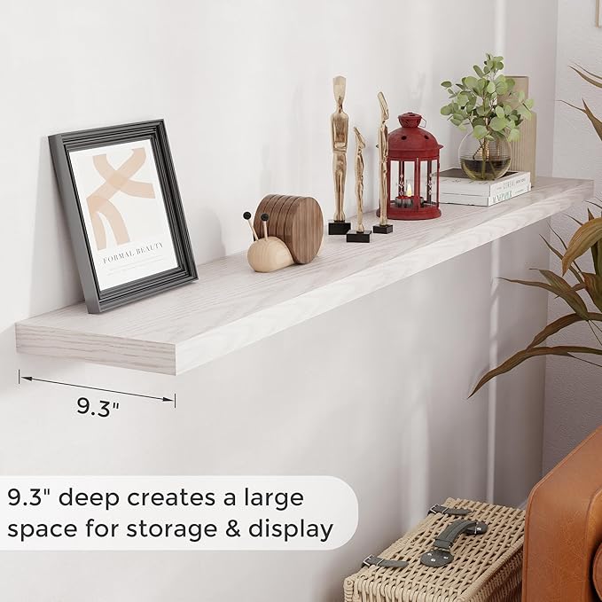 Fun Memories 72 Inch Long Floating Shelves for Wall, 72x9.3 Large Floating Shelf for Bedroom, Kitchen, Bathroom, Wall Mounted Rustic Wood Shelves with Invisible Bracket for Books, Decor, Brich