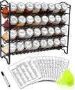 SWOMMOLY Spice Rack Organizer with 32 Empty Square Glass Spice Jars, 386 White Spice Labels with Chalk Marker and Funnel Complete Set, Seasoning Organizer for Countertop, Cabinet or Wall Mount