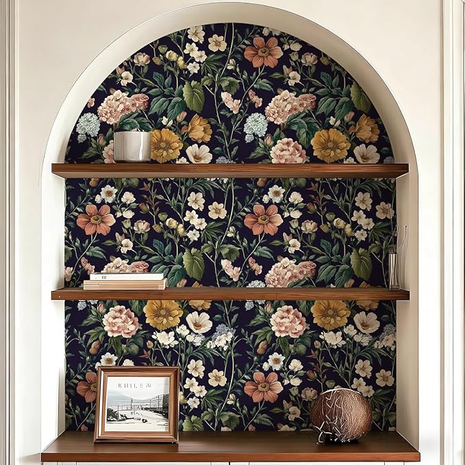 Livebor Floral Peel and Stick Wallpaper Vintage Floral Contact Paper 16.9