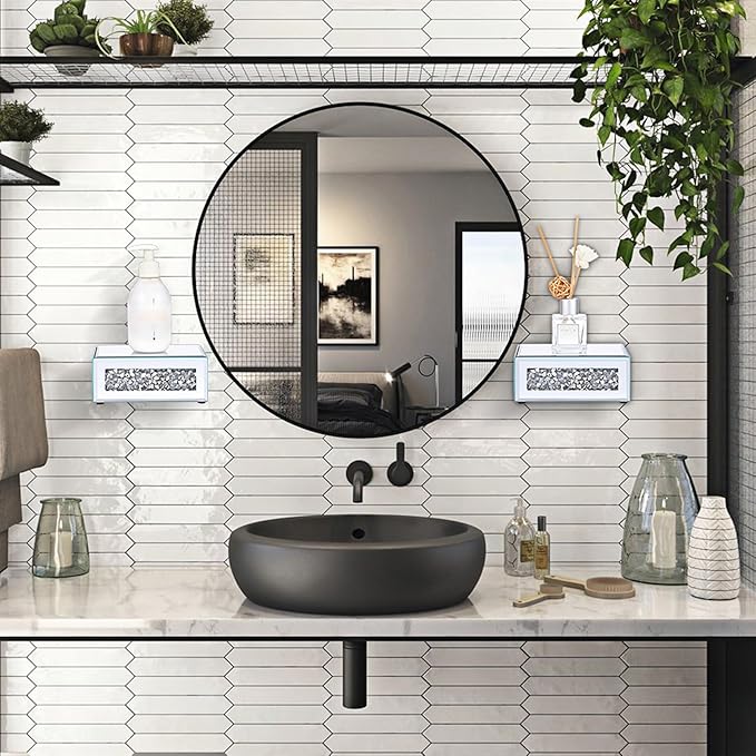 Sumnacon Mounted Floating Shelf 2 Pcs Decorative Floating Shelf for Bathroom Decor Stylish Crushed Diamond Floating Wall Shelf for Plants Sturdy Mirrored Wall Mounted Floating Shelf for Living Room