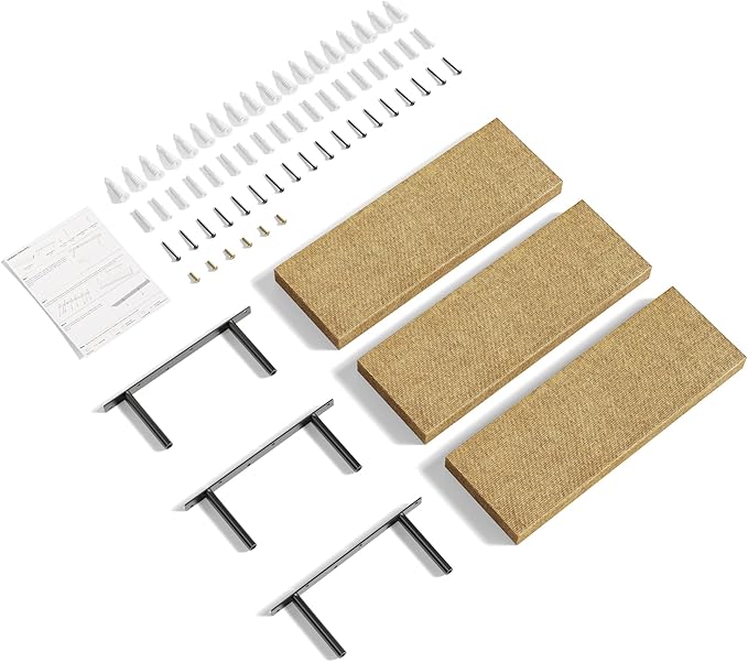Alsonerbay Rattan Floating Shelves for Wall Set of 3, 15.7 Inch Wood Shelves Wall Mounted with Invisible Bracket for Bedroom Living Room Nursery and More