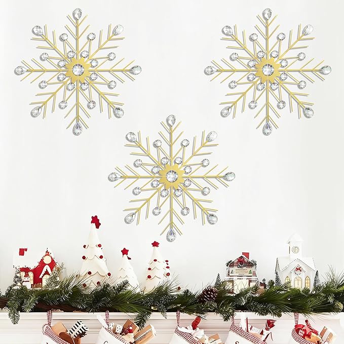 ZEXUIRU 3 Pack Gold Sunburst Wall Decor – Metal Crystal Wall Art with Sparkling Rhinestones, 14’’/18 Inch Starburst Wall Hanging Set for Living Room Bedroom Bathroom – Modern Bling Home Decorations