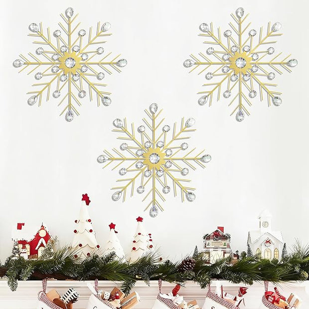 ZEXUIRU 3 Pack Gold Sunburst Wall Decor – Metal Crystal Wall Art with Sparkling Rhinestones, 14’’/18 Inch Starburst Wall Hanging Set for Living Room Bedroom Bathroom – Modern Bling Home Decorations