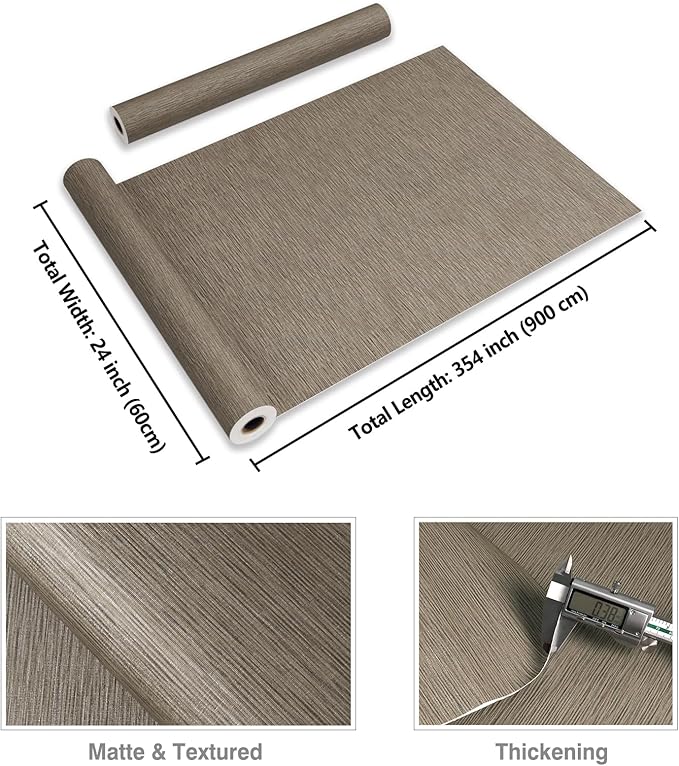 CRE8TIVE 24"x354" Large Size Tan Grasscloth Wallpaper Textured Wallpaper Stick and Peel Grasscloth Contact Paper Removable Self Adhesive Linen Fabric Brown Wallpaper for Bathroom Kitchen Home Decor