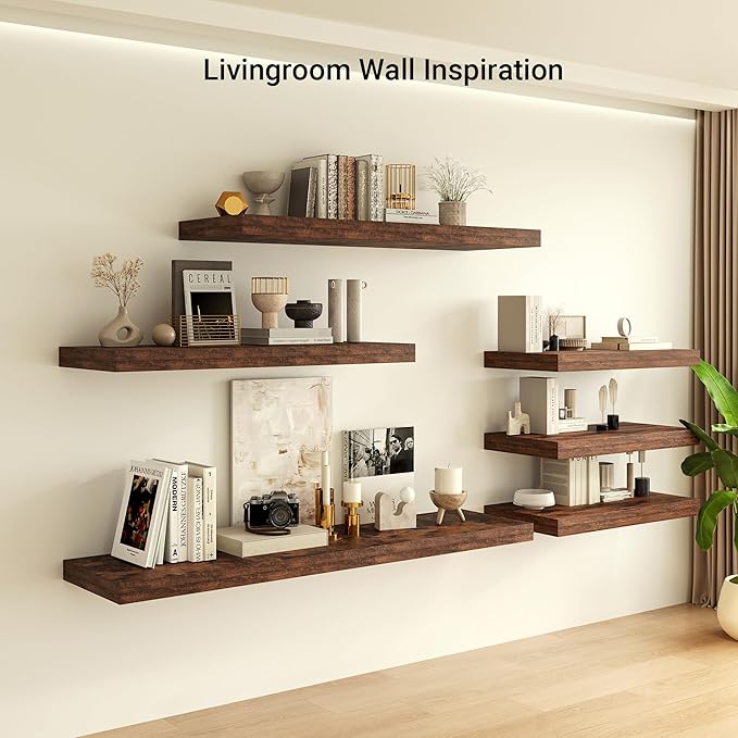 Heimlove 12 Inch Deep Floating Shelves, 55 x 12 inches Long Wall Shelf, Large Extra Display Shelf & Storage Shelf, Rustic Wood Wall Shelves for Fireplace Mantel, Set of 1(Rustic Brown)