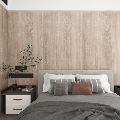 Large Size Natural Wooden Wall Paper Roll 31.5"x354" Light Gray Oak Textured Peel and Stick Wallpaper Removable Wood Grain Contact Paper Wood Look Wallpaper for Door Bathroom Wall Furniture