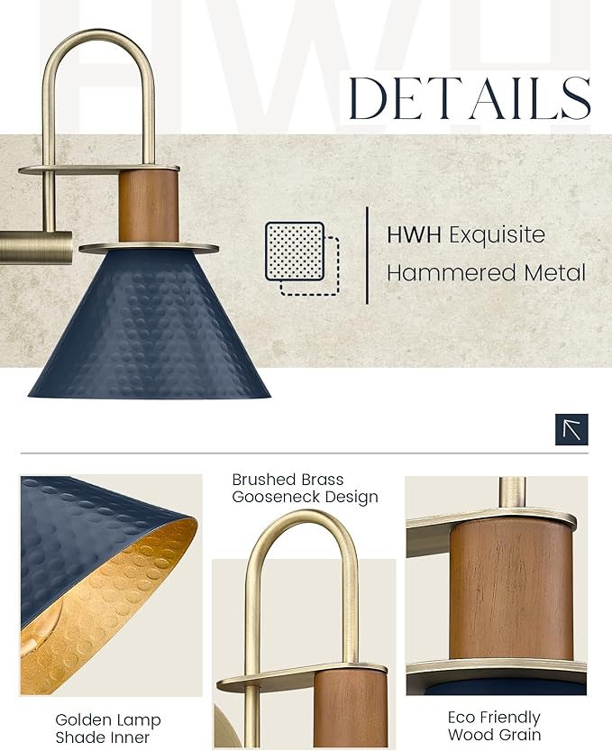 Modern Wall Sconces, HWH Industrial Sconce Wall Lighting Indoor Wall Lamp, 1-Light Barn Vanity Light for Kitchen Bedroom, Hammered Metal Shade, Navy Blue Finish, 5HZG74B-L BL+BG