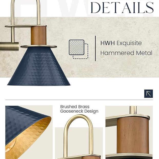 Modern Wall Sconces, HWH Industrial Sconce Wall Lighting Indoor Wall Lamp, 1-Light Barn Vanity Light for Kitchen Bedroom, Hammered Metal Shade, Navy Blue Finish, 5HZG74B-L BL+BG
