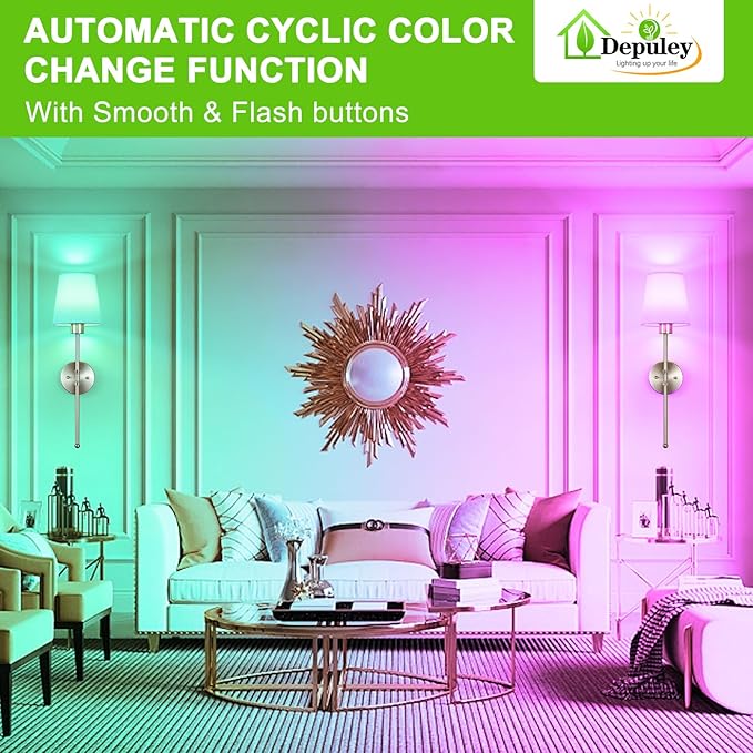 Depuley Battery Operated Wall Sconce: Set of 2 Wireless Wall Lights with Remote for Bedroom - 12 Colors Rechargeable Wall Lamp for Living Room Dining Room Hallway Bathroom Staircases - Nickel 24 Inch