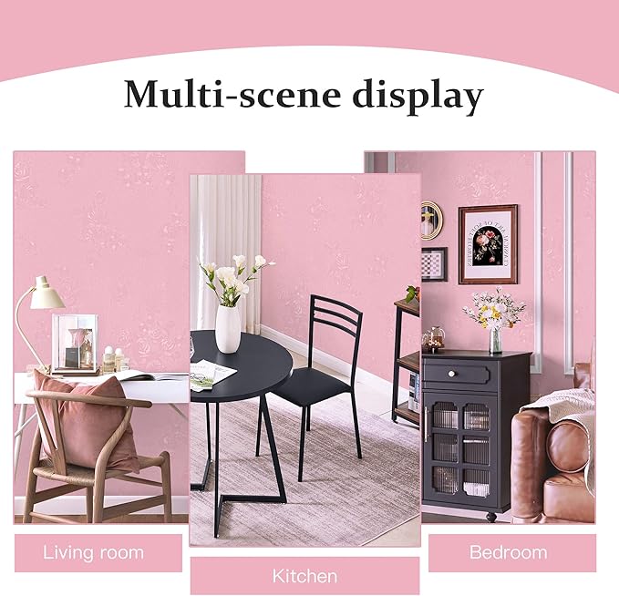 Dimoon 17.7''x78.7''Pink Peel and Stick Wallpaper Gothic Floral Wall Paper Contact Paper Closeout Renter Friendly Modern Self Adhesive(78.7''x17.7'', Pink Floral Textured)