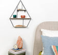 Greenco Geometric Diamond Gem Shaped Mounted Floating Shelves, Home Decor, Metal Wire and Rustic Wood Wall Storage Shelves for Bedroom, Living Room, Bathroom, Kitchen, Office