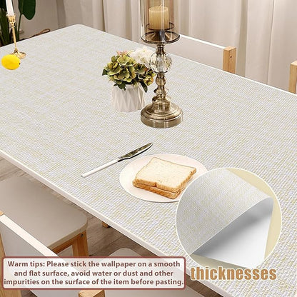 Yancorp 10ft Textured Fabric Cream Wallpaper Faux Grasscloth Beige Peel and Stick Self-Adhesive Linen Removable Wall Paper Cabinets Counter Top Liners