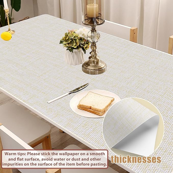 Yancorp 32.8ft Cream Textured Fabric Wallpaper Faux Grasscloth Beige Peel and Stick Wall Paper Self-Adhesive Linen Removable Wall Paper Cabinets Counter Top Liners, 15.7" X 394"