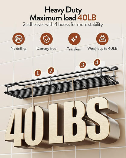 Orimade Adhesive Bathroom Shelf Organizer Shower Caddy Storage Basket Kitchen Spice Rack No Drilling SUS304 Stainless Steel Rustproof, 15.75 inch, Black
