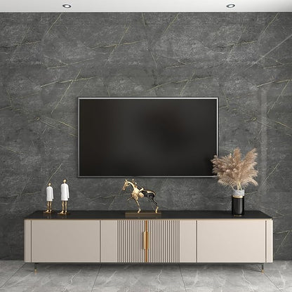 JSEVEM 31"×354" Extra Wide Thick Large Size Dark Grey Cyan Gold Marble Wallpaper Peel and Stick Glossy Gray Cyan Marble Contact Paper Faux Granite Wall Sticker for Bedroom Bathroom Living Room Walls