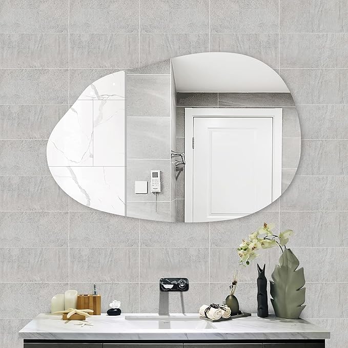 CULER Irregular Bathroom Wall Mirror,24 x 36 Inch Asymmetrical Frameless Vanity Modern Tempered Glass Mirror for Bedroom,Living Room,Entryway