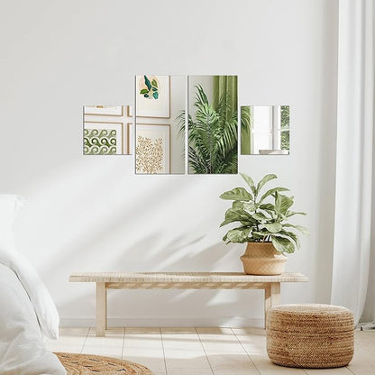 Americanflat Adhesive Mirror Tiles - Set of 4 - Frameless Rectangular and Square Mirrors for Wall or Home Decor - Peel and Stick Mirrors - Modern Glass Mirror for Bathroom, Bedroom, Living Room