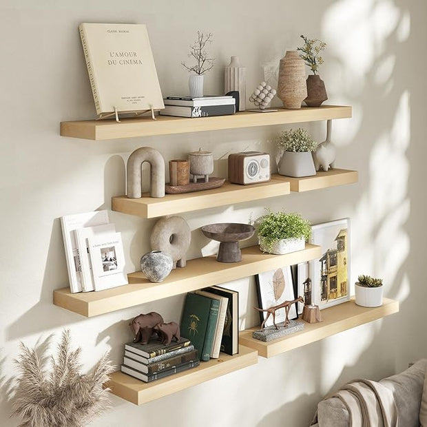 Marsmiles 48 Inch Floating Shelf | Unfinished Natural Wood Floating Shelves for Wall | 48" W x 7.7" D x 1.6" H Natural Wooden Shelves for Living Room Bathroom Kitchen