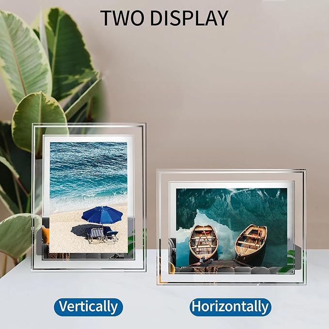 5x7 Glass Picture Frame Set of 2, Tabletop Display Horizontally or Vertically, Silver Mirror Wedding Gifts 5 by 7 Photo Frames