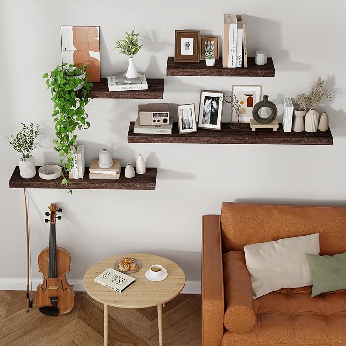 Axeman Floating Shelves, 2 Pack 8 Inch Deep Rustic Solid Wood Wall Shelves for Storage, Wall Mounted Display Shelving with Invisible Heavy-Duty Metal Bracket, 24
