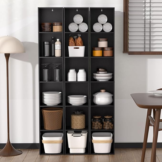 6 Cube Storage Organizer, 6 Tier Cube Low Bookcase Freestanding Storage Display Organizer, Six-Cubes Open Shelf Bookshelf for Home Office (Black, 6-Cube)