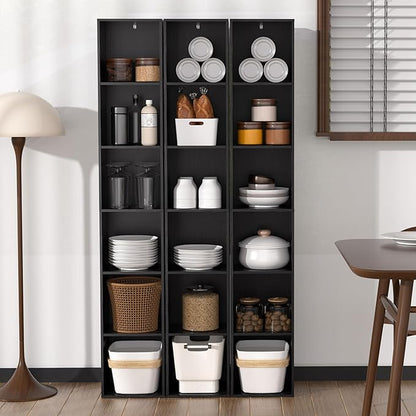 6 Cube Storage Organizer, 6 Tier Cube Low Bookcase Freestanding Storage Display Organizer, Six-Cubes Open Shelf Bookshelf for Home Office (Black, 6-Cube)