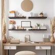 Brown Wood Floating Shelves for Wall Rustic Wall Shelf for Bedroom Living Room Set of 6