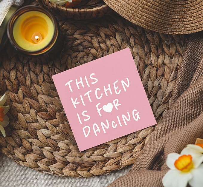 Pink Kitchen Accessories - This Kitchen Is For Dancing Sign Pink, Cute Preppy Wood Sign Home Decor For Girly Dining Room Restaurant
