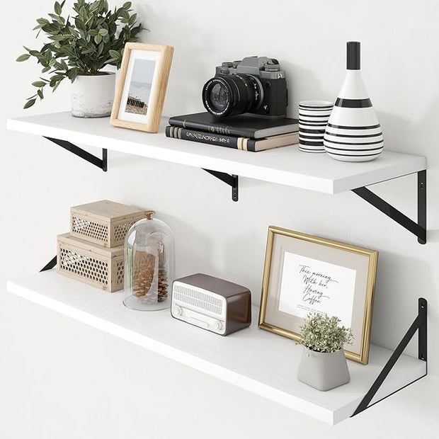 Axeman Deep Floating Shelves - 40 Inch White Floating Shelves Set of 2-12 Inch Deep Wood Wall Shelves for Living Room Bathroom Kitchen