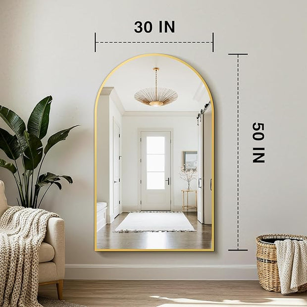 Arched Wall Mirror for Bathroom,Mirrors for Wall,30"x50",Vanity Mirror for Bedroom Dresser, Entryway, Living Room, Metal Frame,Hanging or Leaning Against(Gold)