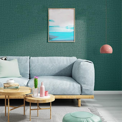 Yancorp Textured Fabric Emrald Green Peel and Stick Wallpaper - Faux Grasscloth, Linen, Removable - 24"x120" Self-Adhesive Wallpaper and Counter Top Liners