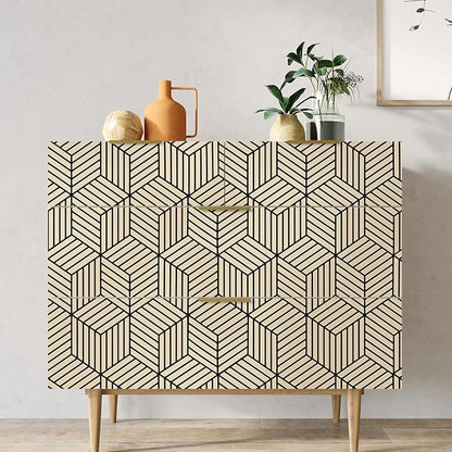 WENMER 17.71 Inchx 118 Inch Geometric Hexagon Wallpaper Contact Paper Peel and Stick Brown and Black Hexagon Removable Self Adhesive Wallpaper Vinyl Film Shelf Paper & Drawer Liner Roll for Home Use