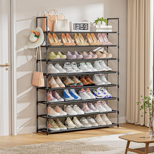 OYREL 8 Tier Shoe Organizer, 33.3in Wide x 11.2in Deep x 55.7in Tall, Black Metal and Plastic Shoe Rack, Holds up to 32-40 Pairs of Shoes