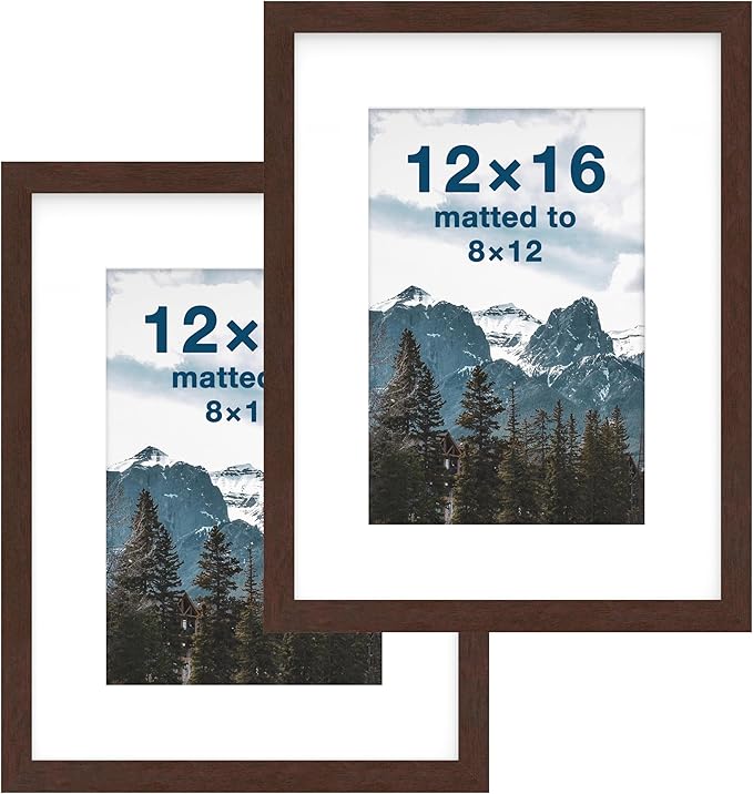 FrameWorks 2-Pack, 12x16 Matted to 8x12 Picture Frame, Mahogany – Classic Wooden Photo Frame with Tempered Glass, Modern Matte Finish for Prints, Posters, Certificates & Wall Decor – Gallery-Ready