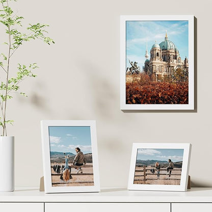 Vittanly 9x12 Picture Frames Set of 9, Shatter Resistant Plexiglass, Display 6x8 Pictures with Mat or 9x12 without Mat, Photo Frames for Wall or Tabletop, Engineered Wood, White