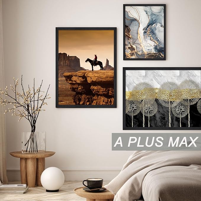 A PLUS MAX 19x27 Frame Set of 2, Black Engineered Wood Picture Frame for 19 x 27 Inch Poster Puzzle Photo, Light Weight 19 by 27 Poster Frame with Wood-grain for Wall - 2 Pack/Black/19 x27