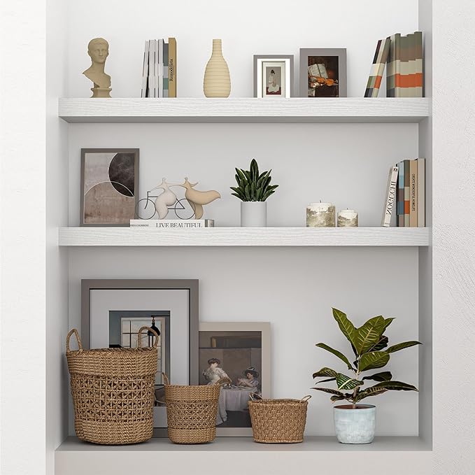 Vivelove Single Floating Shelves 36 Inches, 36 x 10 inch Deep x 1.8 in Thick, Long Floating Shelves for Bedroom, Living Room, Kitchen, Office, Shelves for Wall, Modern Home Decor, White