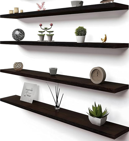 48 Inch Brown Wood Floating Shelves for Wall Rustic Wall Shelf for Bedroom Living Room Set of 4